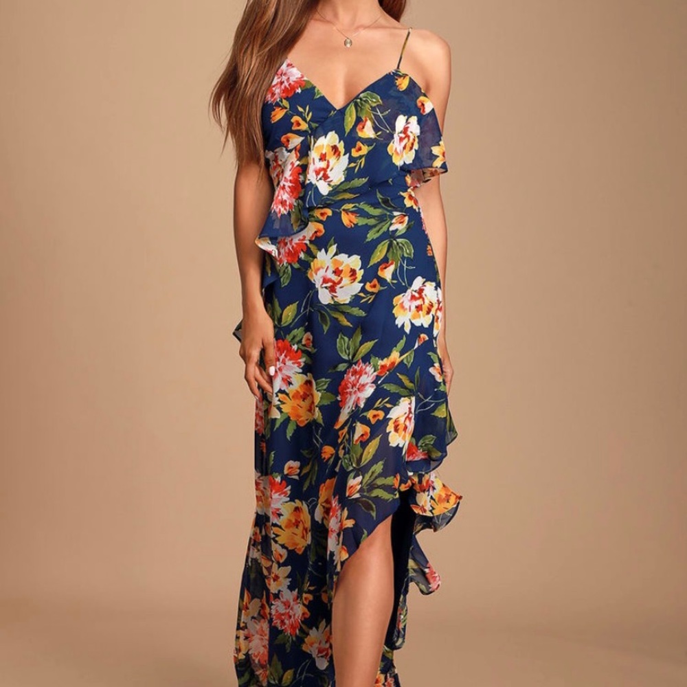 Lulus Jubilee Floral Print Ruffled Lace-Up Maxi